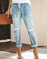 Distressed-Hose mit Kordelzug und geradem Bein