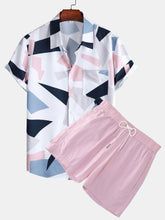 Button-Down-Hemd mit geometrischem Print, Tasche und kurzen Badeshorts