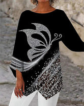 Rundhals-Top mit Schmetterlingsdruck