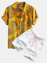 Tropische Pflanzen-Print-Shirts und Badeshorts