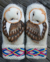 Handgewebte nordische Handschuhe aus Wolle mit Eulen
