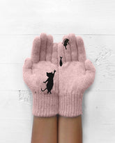 Warme Handschuhe mit lustigen Katzen- und Fischmotiven