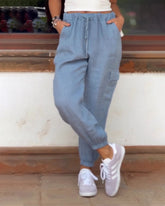 Einfarbige, bequeme Cargohose mit Kordelzug