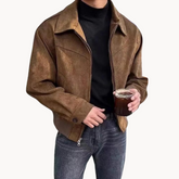 Braune Jacke aus Plüsch mit lockerem Revers und einfarbigem Muster für Herren