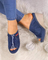 Sandalen mit Denim-Slipper auf mittlerem Absatz