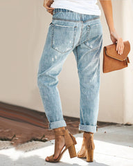 Distressed-Hose mit Kordelzug und geradem Bein