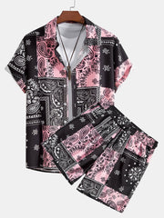 Hemd und Shorts mit Paisley-Print und Knöpfen