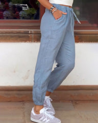 Einfarbige, bequeme Cargohose mit Kordelzug