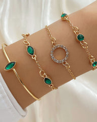 Vierteiliges Armbandset mit Kreisen, Diamanten und Strasssteinen