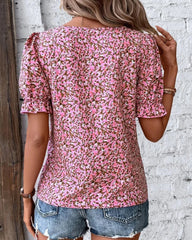 Kurzarmbluse mit Blumenmuster und quadratischem Ausschnitt