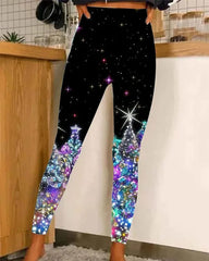 Leggings mit Weihnachtsbaum-Print