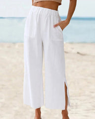 Lässige einfarbige Hose mit Tasche