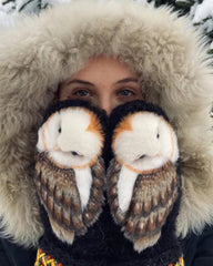 Handgewebte nordische Handschuhe aus Wolle mit Eulen