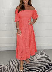 Einzigartiges, einfarbig besticktes Swingkleid für Damen