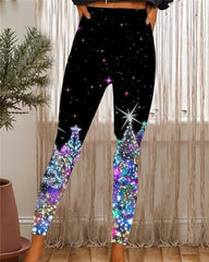 Leggings mit Weihnachtsbaum-Print
