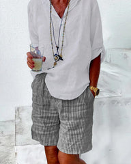 Shorts mit Streifen aus Baumwolle und Leinen