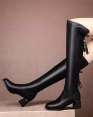 Kniehohe Stiefel aus Fleece mit dickem Absatz