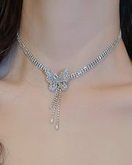 Halsketten-Ohrringe mit Strass-Schmetterlings-Quastenkette