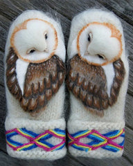 Handgewebte nordische Handschuhe aus Wolle mit Eulen