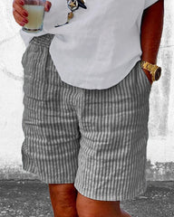 Shorts mit Streifen aus Baumwolle und Leinen