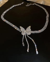 Halsketten-Ohrringe mit Strass-Schmetterlings-Quastenkette