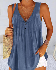 Einfarbiges, plissiertes Tanktop mit V-Ausschnitt