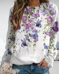 Sweatshirt mit Rundhalsausschnitt und Schmetterlingsdruck