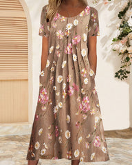 Kurzärmliges Kleid mit Rundhalsausschnitt und Blumenmuster