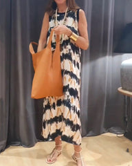 Ärmelloses langes Kleid mit Kontrastdruck