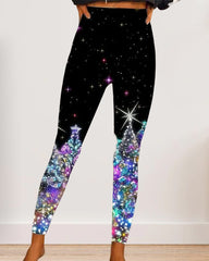 Leggings mit Weihnachtsbaum-Print