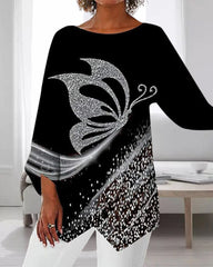 Rundhals-Top mit Schmetterlingsdruck