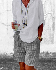 Shorts mit Streifen aus Baumwolle und Leinen