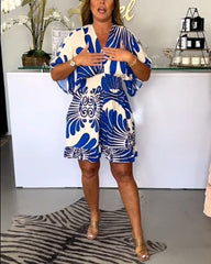 Overall mit V-Ausschnitt und Modedruck