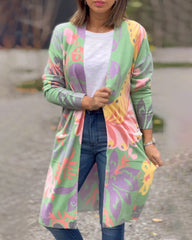 Taschen-Cardigan mit mehrfarbigem Aufdruck