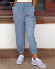 Einfarbige, bequeme Cargohose mit Kordelzug