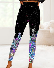 Leggings mit Weihnachtsbaum-Print