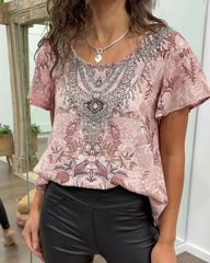 Bluse mit Rundhalsausschnitt und kurzen Ärmeln und elegantem Stil