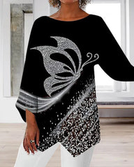 Rundhals-Top mit Schmetterlingsdruck