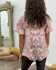 Bluse mit Rundhalsausschnitt und kurzen Ärmeln und elegantem Stil