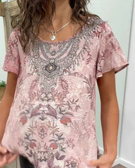 Bluse mit Rundhalsausschnitt und kurzen Ärmeln und elegantem Stil