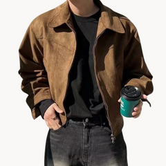 Braune Jacke aus Plüsch mit lockerem Revers und einfarbigem Muster für Herren 