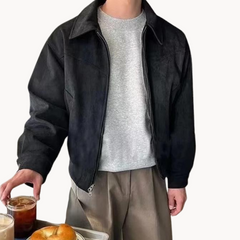 Braune Jacke aus Plüsch mit lockerem Revers und einfarbigem Muster für Herren 