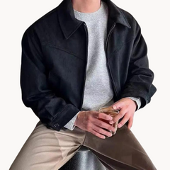 Braune Jacke aus Plüsch mit lockerem Revers und einfarbigem Muster für Herren 