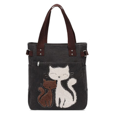 Canvas-Tasche mit Katzenstickerei