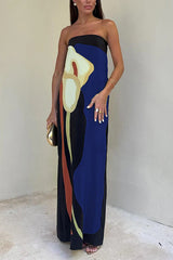 Trägerloses langes Kleid mit Farbblockdruck