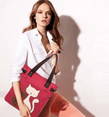 Canvas-Tasche mit Katzenstickerei