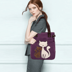 Canvas-Tasche mit Katzenstickerei