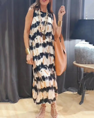 Ärmelloses langes Kleid mit Kontrastdruck