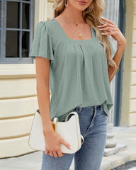 Plissiertes Kurzarm-Top mit quadratischem Ausschnitt