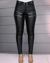 PU-Reißverschlusshose mit hoher Taille